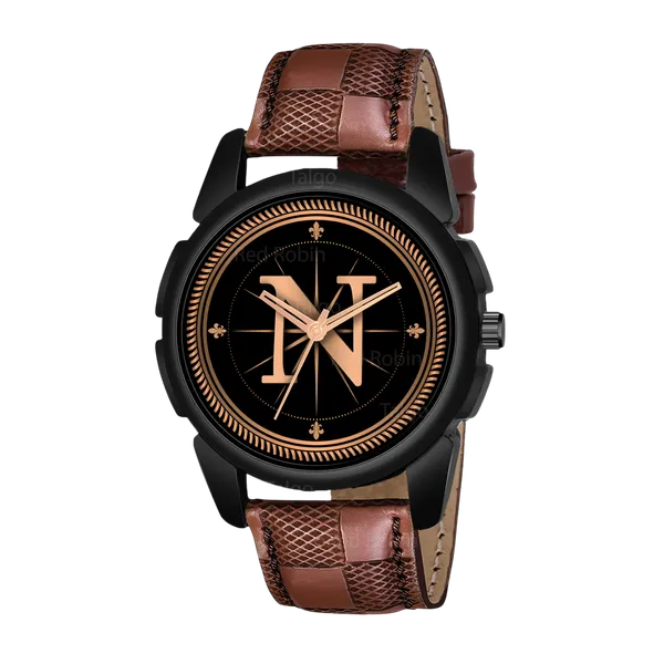 Sky_Mart_Analog_Round_Black_Dialbet_N_Design_Stylish_Brown_Leather_Strap_Classic_Design_Fancy_Wrist_Watch_For_Men_And_Boys