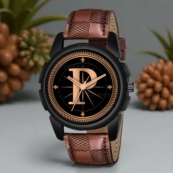 Sky_Mart_Analog_Round_Black_Dialbet_P_Design_Stylish_Brown_Leather_Strap_Classic_Design_Fancy_Wrist_Watch_For_Men_And_Boys
