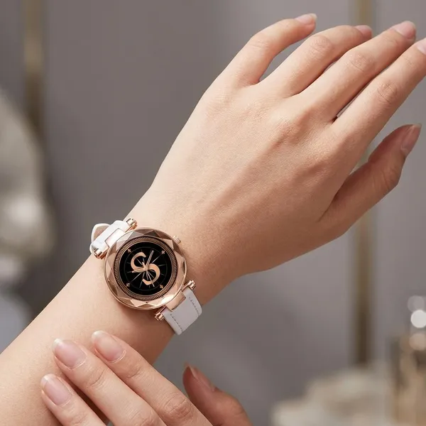 Sky_Mart_Alphabet_S_Classic_Analog_Wrist_Watch_For_Women_And_Girls_New_Arrival_With_Stylish_Black_Dial_And_White_Leather_Strap