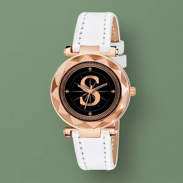 Sky_Mart_Alphabet_S_Classic_Analog_Wrist_Watch_For_Women_And_Girls_New_Arrival_With_Stylish_Black_Dial_And_White_Leather_Strap