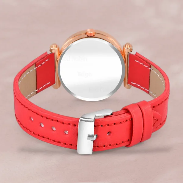 Sky_Mart_Alphabet_P_Stylish_Analog_Wrist_Watch_New_Arrival_Featuring_Classic_Round_Black_Dial_And_Red_Leather_Strap_For_Women_And_Girls