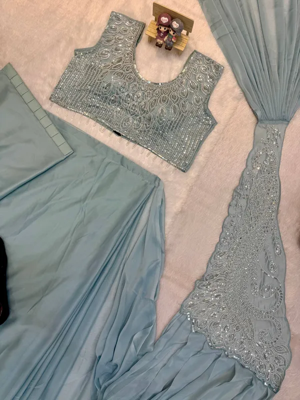 Sky_Blue_Embellished_Saree_With_Blouse_for_Women