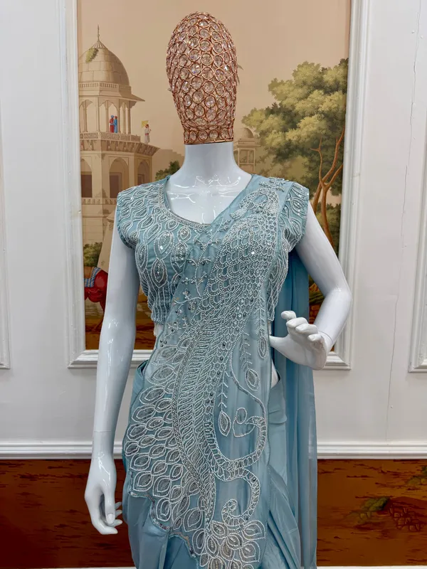 Sky_Blue_Embellished_Saree_With_Blouse_for_Women