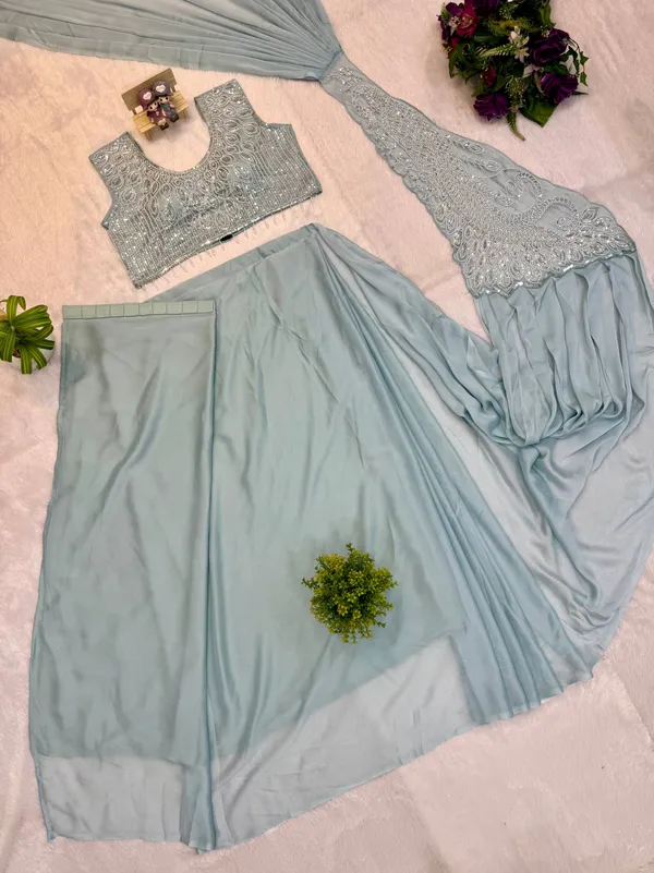 Sky_Blue_Embellished_Saree_With_Blouse_for_Women