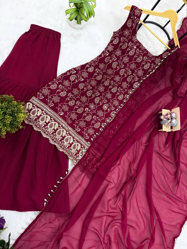 Maroon_Printed_Ethnic_Kurta_palazzo_and_dupatta_Set_For_Women