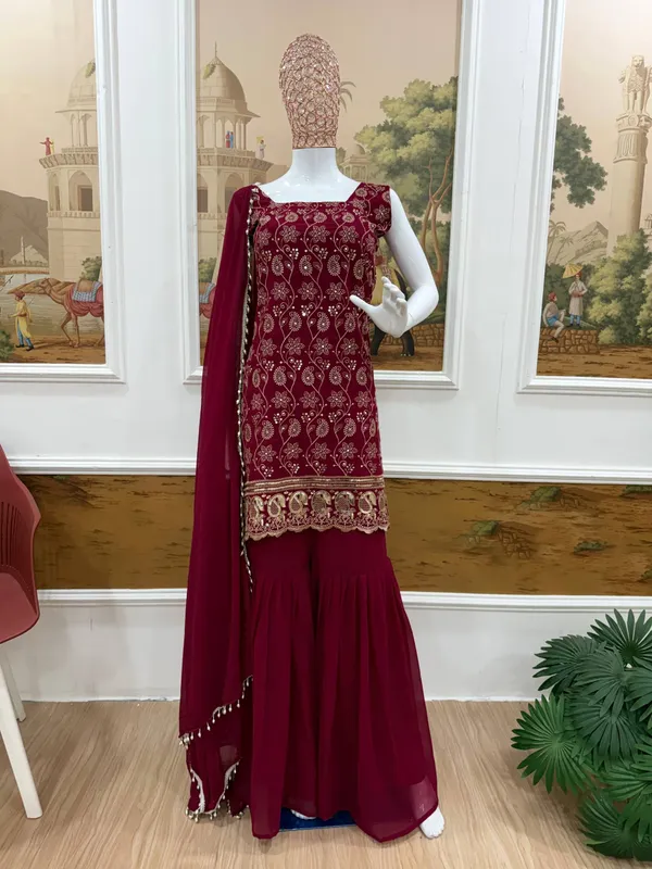 Maroon_Printed_Ethnic_Kurta_palazzo_and_dupatta_Set_For_Women