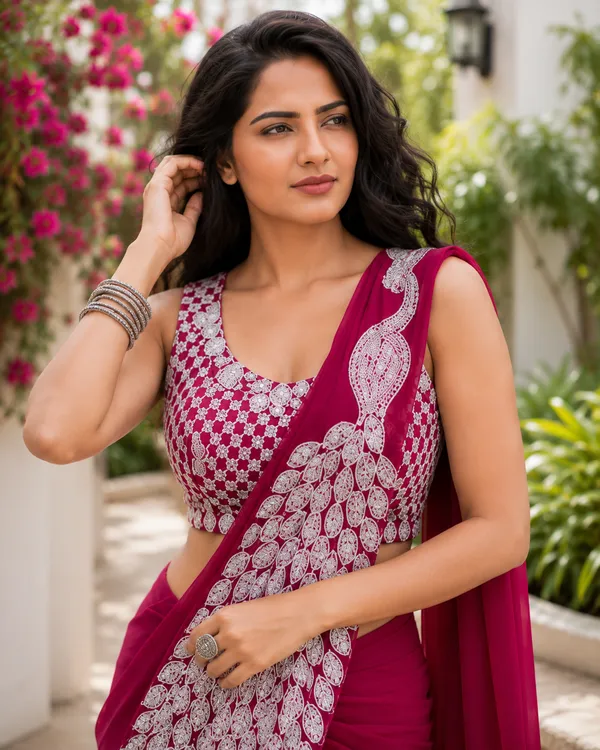 Pink_Georgette_Printed_Saree_With_Stitched_Blouse_For_Women