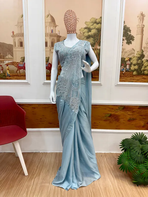 Sky_Blue_Embellished_Saree_With_Blouse_for_Women