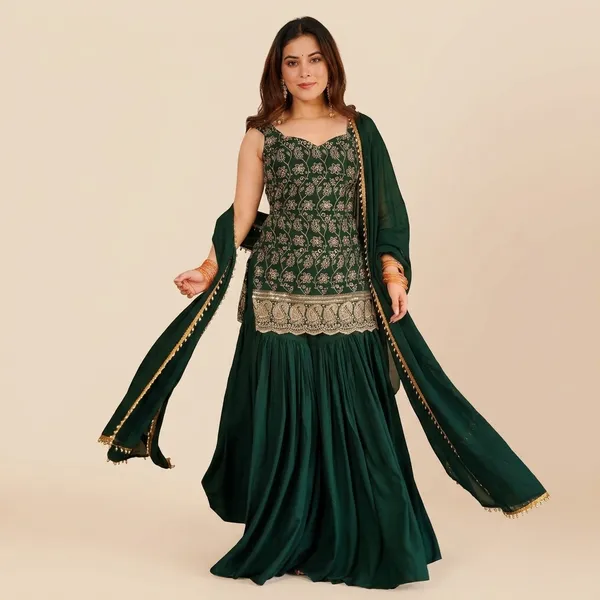 Green_Faux_Georgette_Printed_Kurta_Palazzo_Dupatta_Set_For_Women