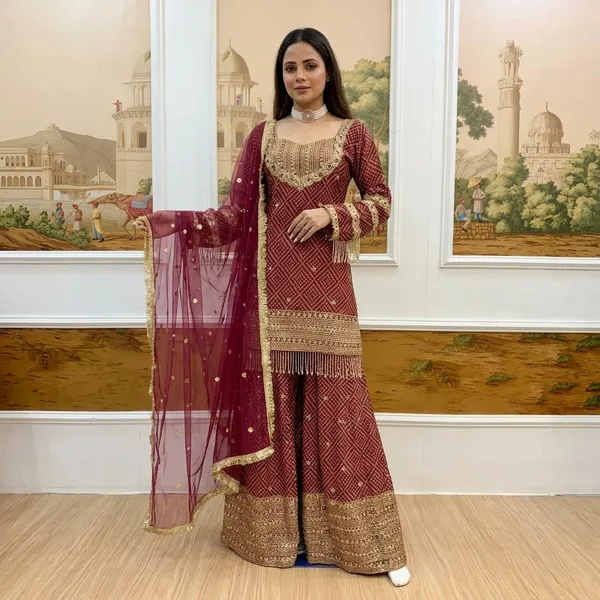 Deep_Red_Nylon_Net_Embroidered_Kurta_Palazzo_Set_With_Dupatta_For_Women