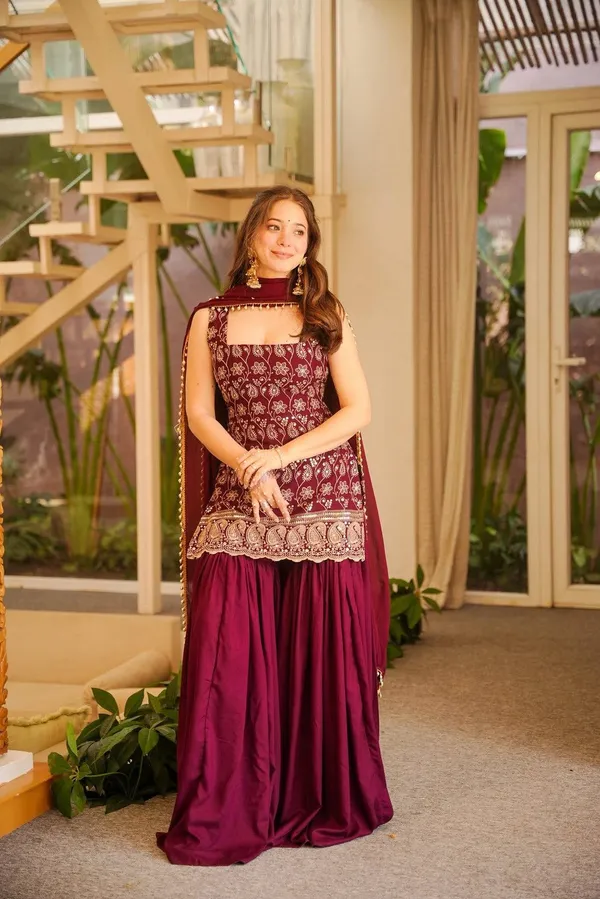 Maroon_Printed_Ethnic_Kurta_palazzo_and_dupatta_Set_For_Women
