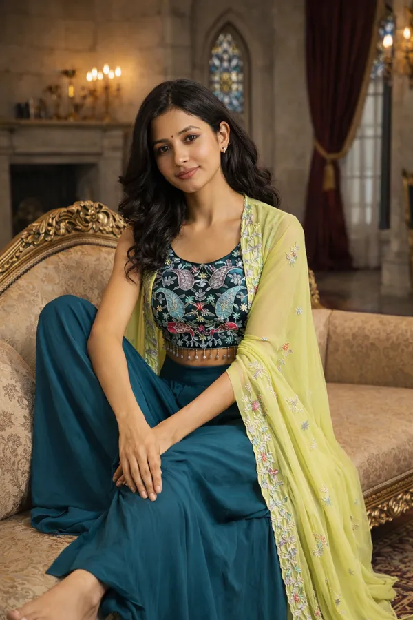 Teal_Embroidered_Cape_Style_Lehenga_Set_for_Women