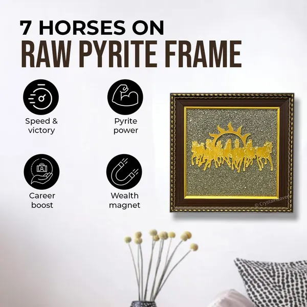 7_horse_on_row_pyrite_stone_Vaastu_Decorative_Frame