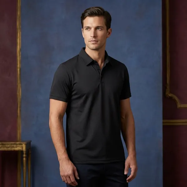 Black_Polyester_Blend_Honeycomb_Polo_Textured_T-Shirt_For_Men