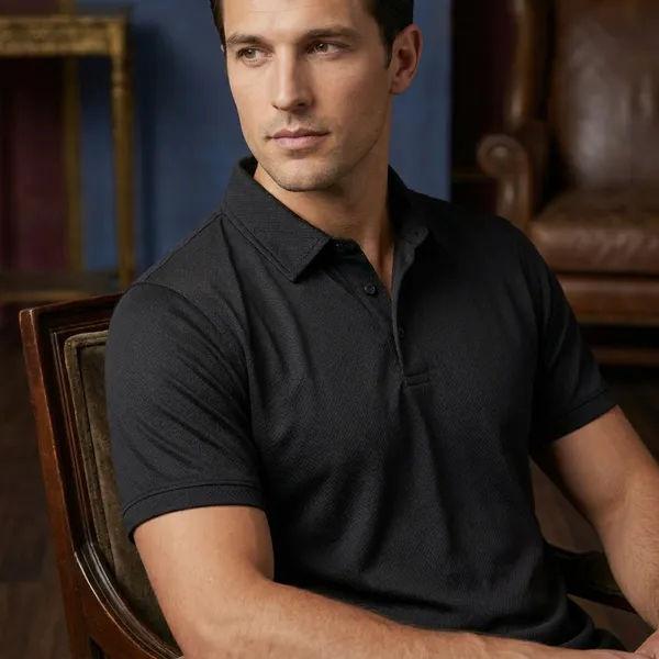 Black_Polyester_Blend_Honeycomb_Polo_Textured_T-Shirt_For_Men