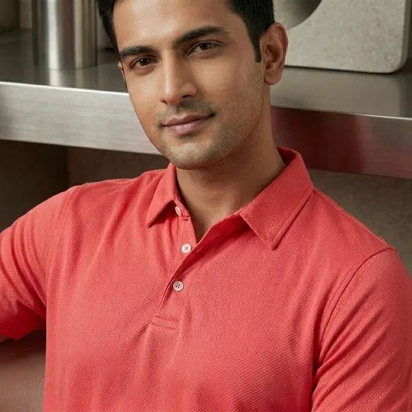 Salmon_Polyester_Blend_Honeycomb_Polo_Textured_T-Shirt_For_Men