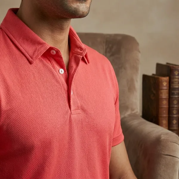 Salmon_Polyester_Blend_Honeycomb_Polo_Textured_T-Shirt_For_Men
