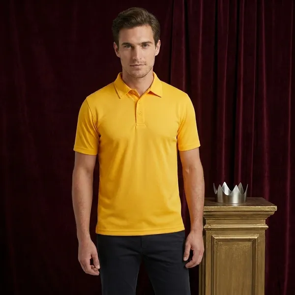 Golden_Yellow_Polyester_Blend_Honeycomb_Polo_Textured_T-Shirt_For_Men
