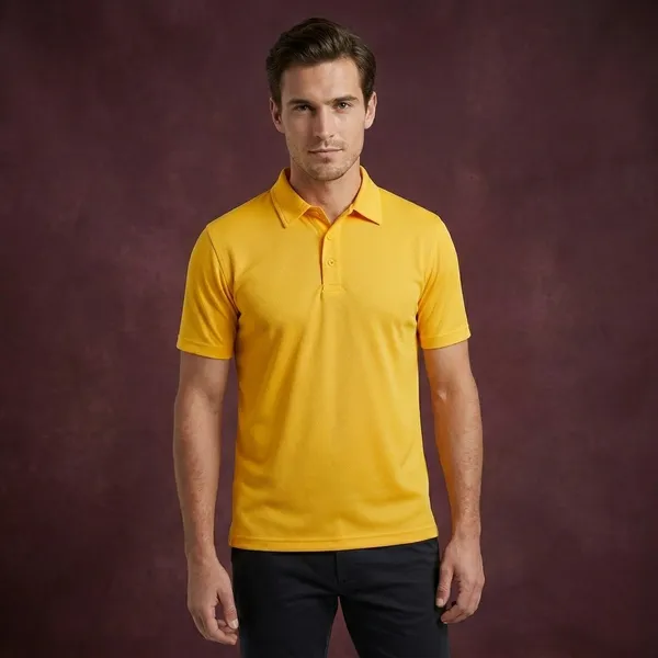Golden_Yellow_Polyester_Blend_Honeycomb_Polo_Textured_T-Shirt_For_Men