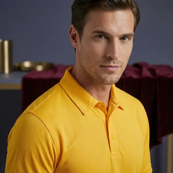 Golden_Yellow_Polyester_Blend_Honeycomb_Polo_Textured_T-Shirt_For_Men