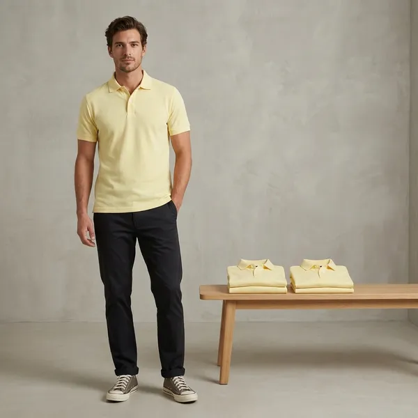 Light_Yellow_Polyester_Blend_Matty_Polo_Textured_T-Shirt_For_Men