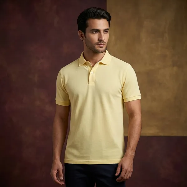 Light_Yellow_Polyester_Blend_Matty_Polo_Textured_T-Shirt_For_Men