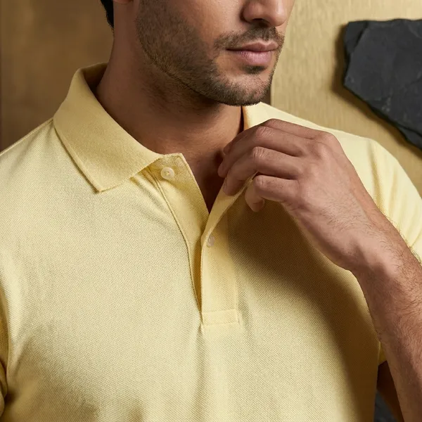 Light_Yellow_Polyester_Blend_Matty_Polo_Textured_T-Shirt_For_Men