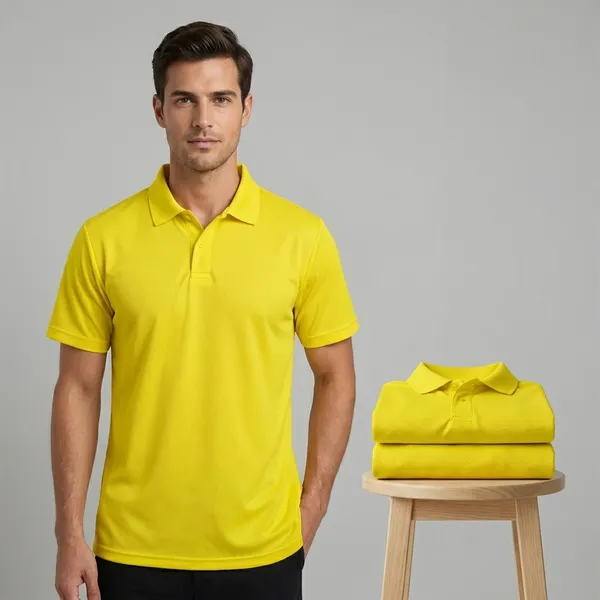 Lemon_Yellow_Polyester_Blend_Honeycomb_Polo_Textured_T-Shirt_For_Men