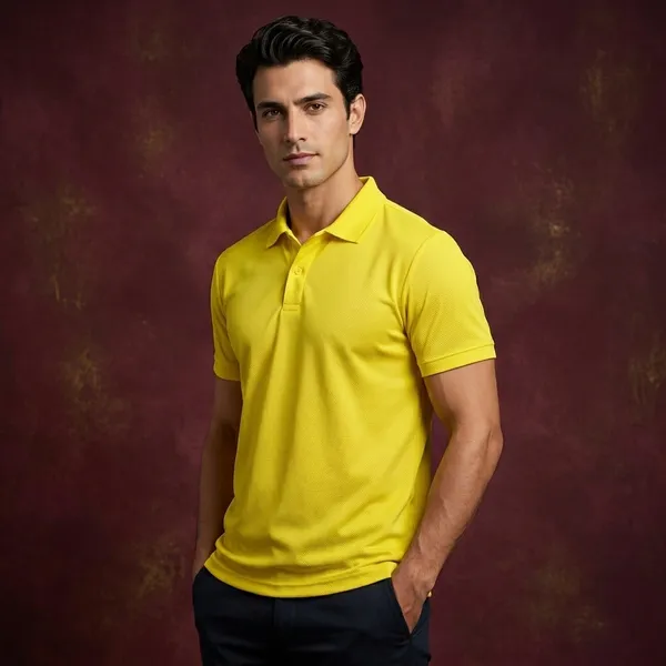 Lemon_Yellow_Polyester_Blend_Honeycomb_Polo_Textured_T-Shirt_For_Men