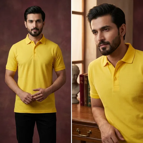 Neon_Yellow_Polyester_Blend_Matty_Polo_Textured_T-Shirt_For_Men