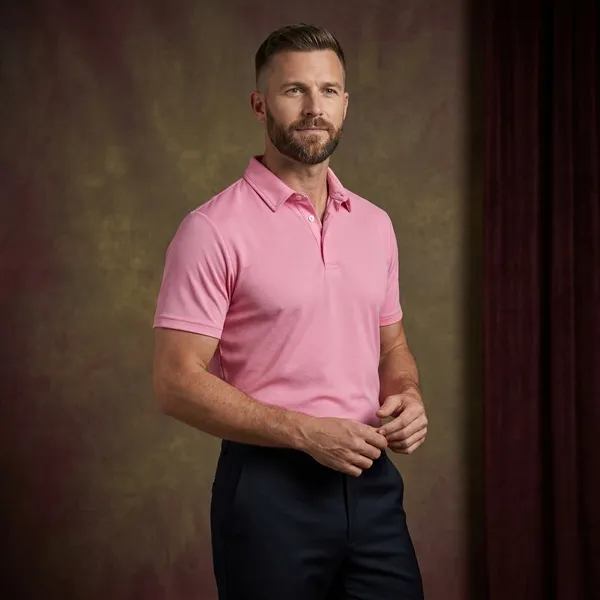 Bubblegum_Pink_Polyester_Blend_Honeycomb_Polo_Textured_T-Shirt_For_Men