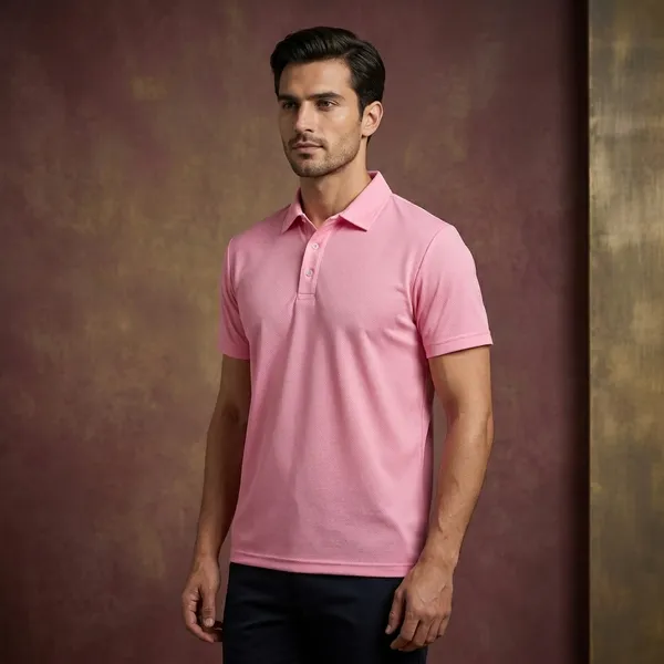 Bubblegum_Pink_Polyester_Blend_Honeycomb_Polo_Textured_T-Shirt_For_Men