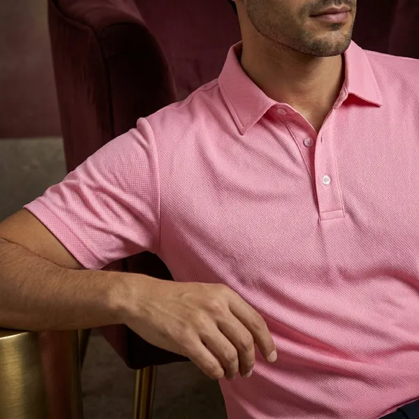 Bubblegum_Pink_Polyester_Blend_Honeycomb_Polo_Textured_T-Shirt_For_Men