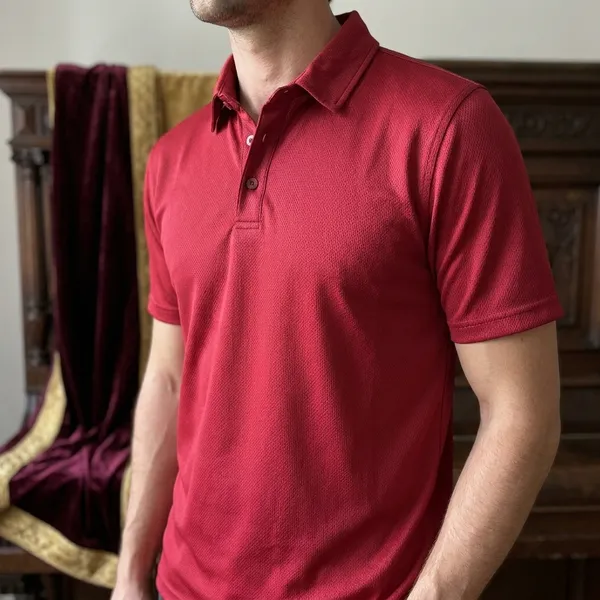 Crimson_Red_Polyester_Blend_Honeycomb_Polo_Textured_T-Shirt_For_Men