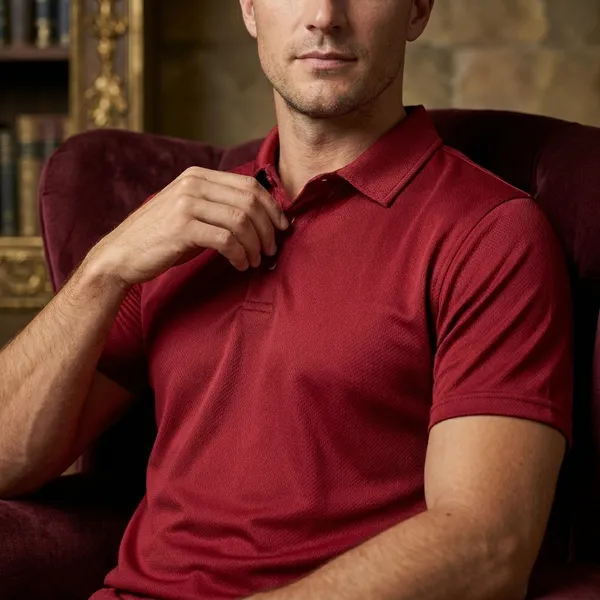 Crimson_Red_Polyester_Blend_Honeycomb_Polo_Textured_T-Shirt_For_Men