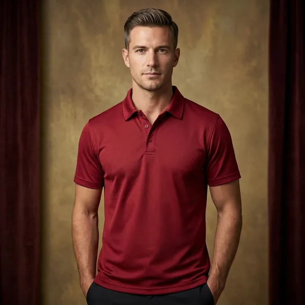 Crimson_Red_Polyester_Blend_Honeycomb_Polo_Textured_T-Shirt_For_Men