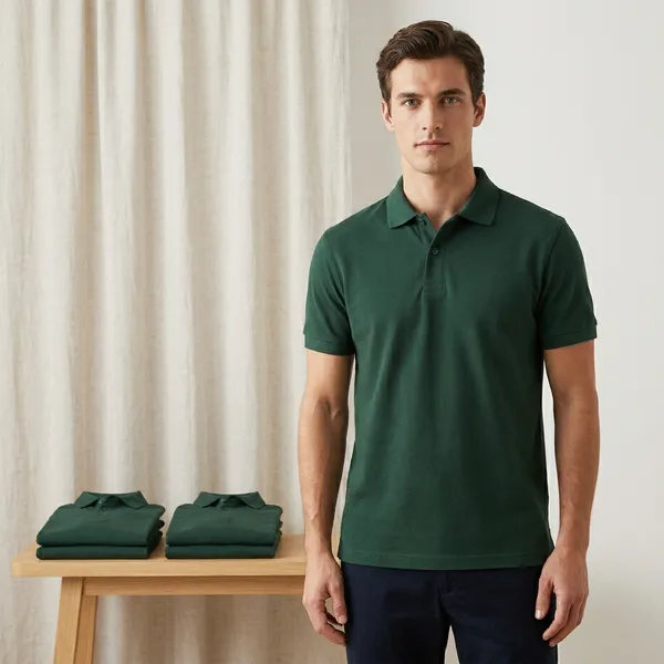 Bottle_Green_Polyester_Blend_Matty_Polo_Textured_T-Shirt_For_Men