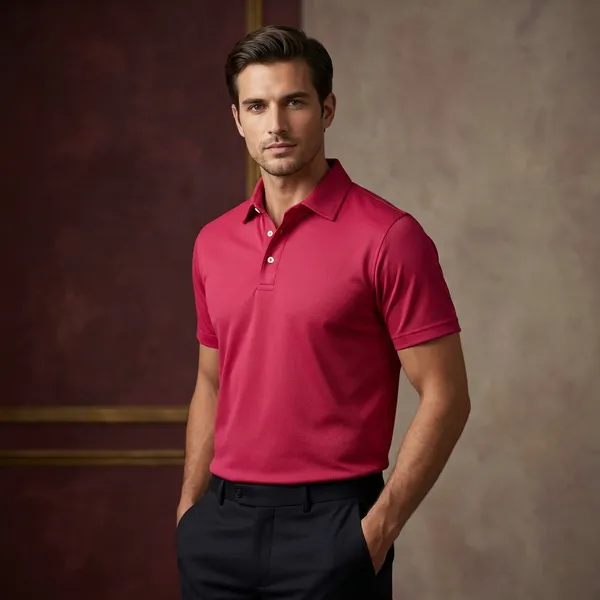Raspberry_Polyester_Blend_Honeycomb_Polo_Textured_T-Shirt_For_Men