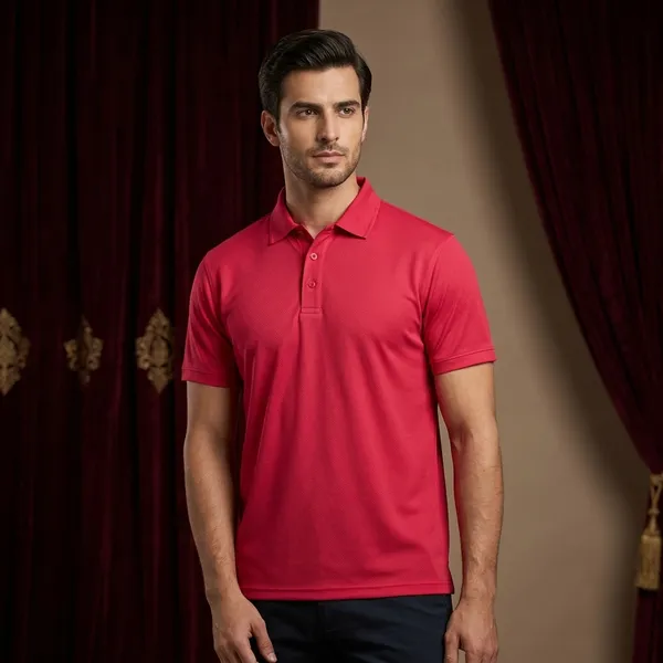 Raspberry_Polyester_Blend_Honeycomb_Polo_Textured_T-Shirt_For_Men