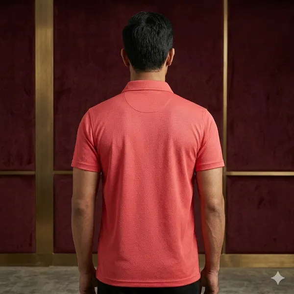 Salmon_Polyester_Blend_Honeycomb_Polo_Textured_T-Shirt_For_Men