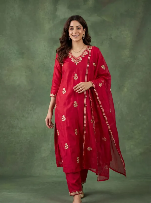 Cotton_Blend_Women_Kurti_With_Dupatta_And_Bottomwear