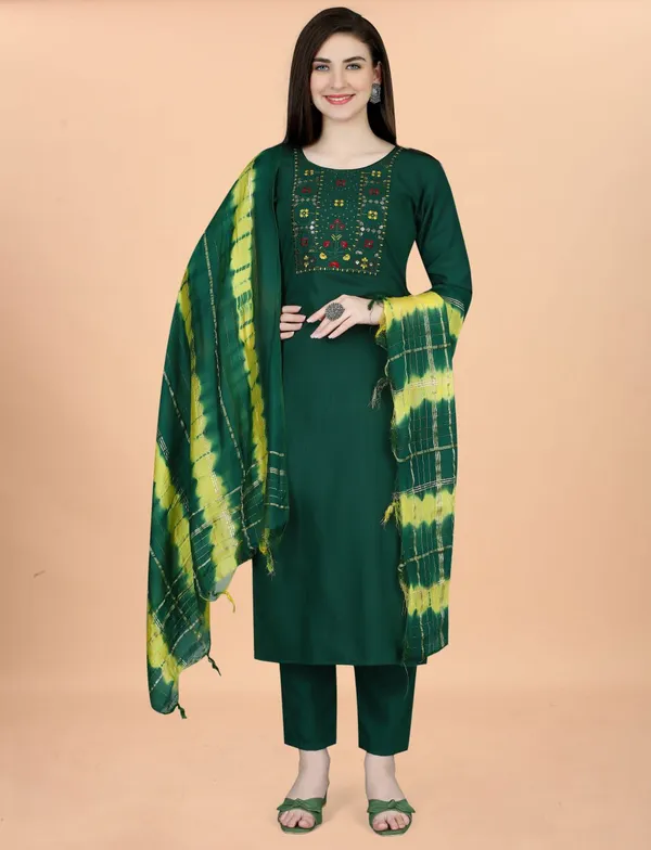 Cotton_Blend_Women_Kurti_With_Dupatta_And_Bottomwear