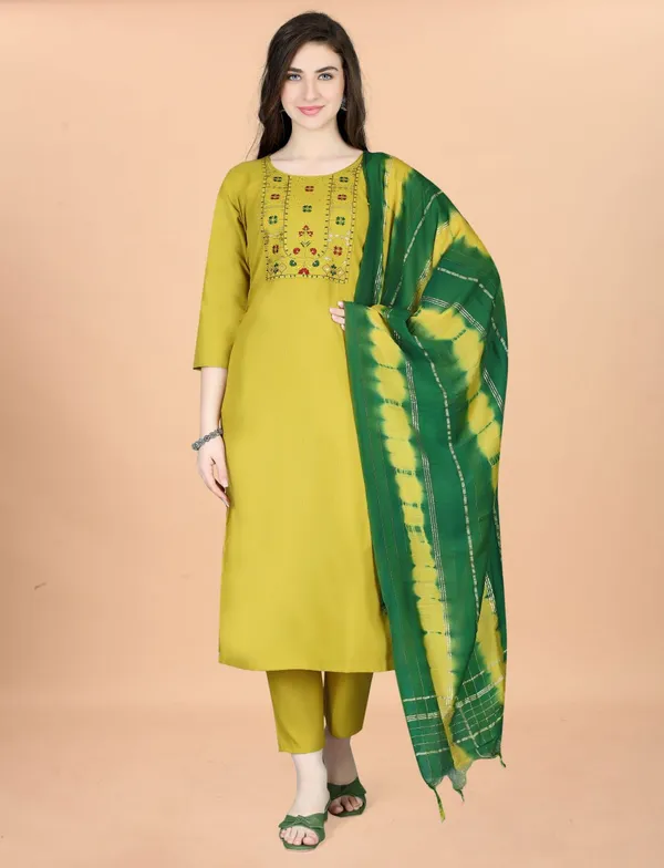 Cotton_Blend_Women_Kurti_With_Dupatta_And_Bottomwear