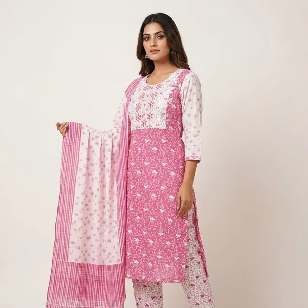 Pink_Premium_Cotton_Floral_Print_Relaxed_Fit_Kurta_Set_For_Women