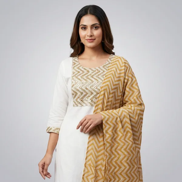 Gold_Premium_Cotton_Printed_Kurta_Set_For_Women