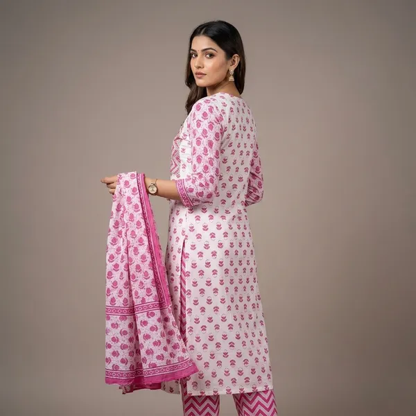 Pink_Premium_Cotton_Block_Print_Kurta_Set_For_Women