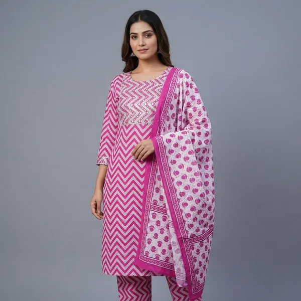 Pink_Premium_Cotton_Block_Print_Kurta_Set_For_Women