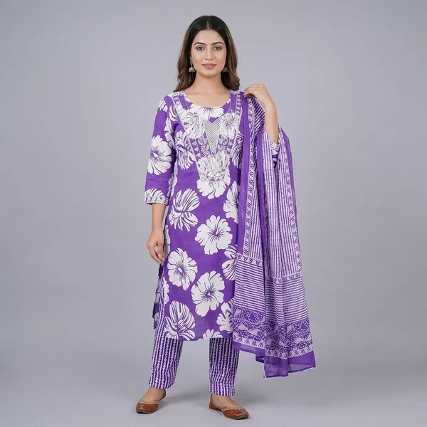 Purple_Premium_Cotton_Traditional_Print_Kurta_Set_For_Women