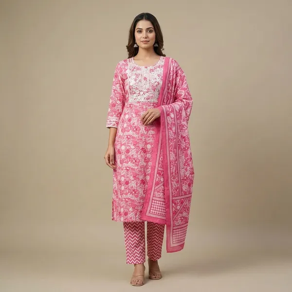 Pink_Premium_Cotton_Printed_Kurta_Set_For_Women