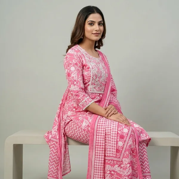 Pink_Premium_Cotton_Printed_Kurta_Set_For_Women